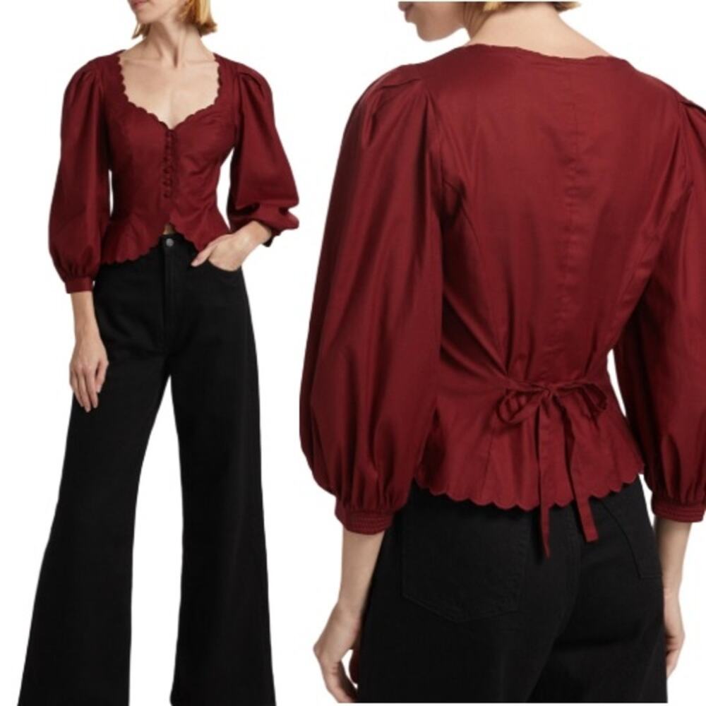 NEW Reformation Elianna Button-Up Blouse Top Cotton Burgundy Red Size 2
